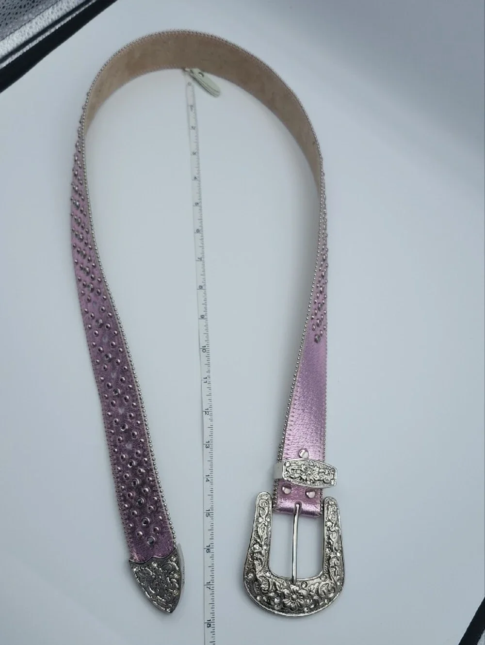 Nocoma Y2K Studded Metallic Pink Women’s Belt with Ornate Silver Buckle